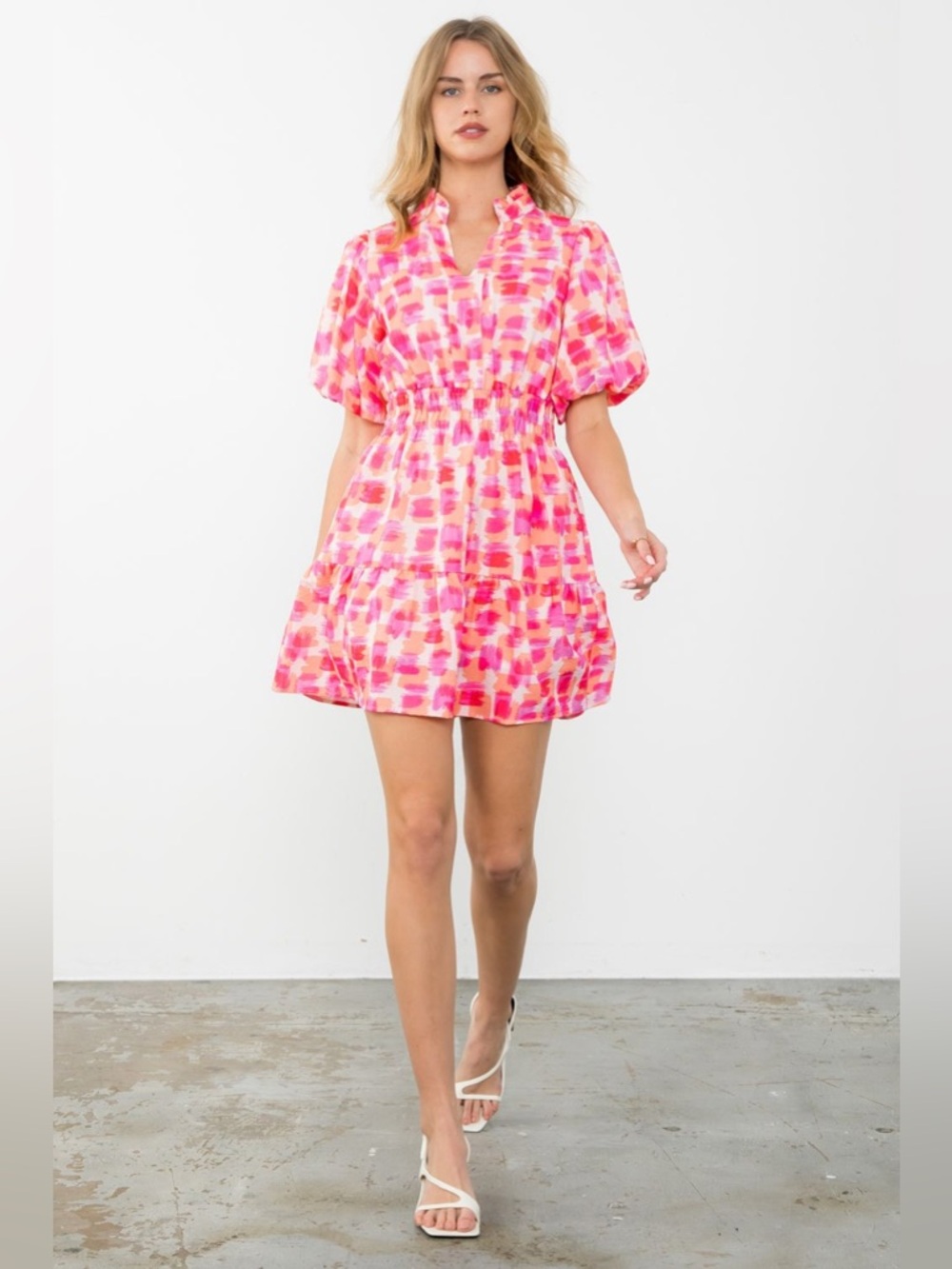 THML Puff Sleeve Print Flutter Sleeve Dress Size Small